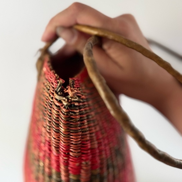 Vintage Handwoven Straw and Leather Pink and Brown Tote Bag - Picture 8 of 10